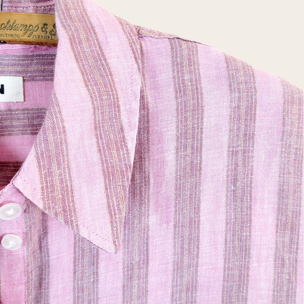 BODEN Linen Blend Relaxed Oversized Formica Pink Sparkle Stripe Shirt 6 Petite - Picture 5 of 11